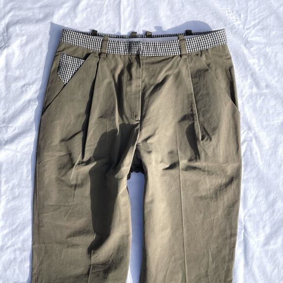 O’2nd Houndstooth Green Korean Trouser Pants Womens 4 Nylon Wool Linen Ankle - Picture 2 of 6